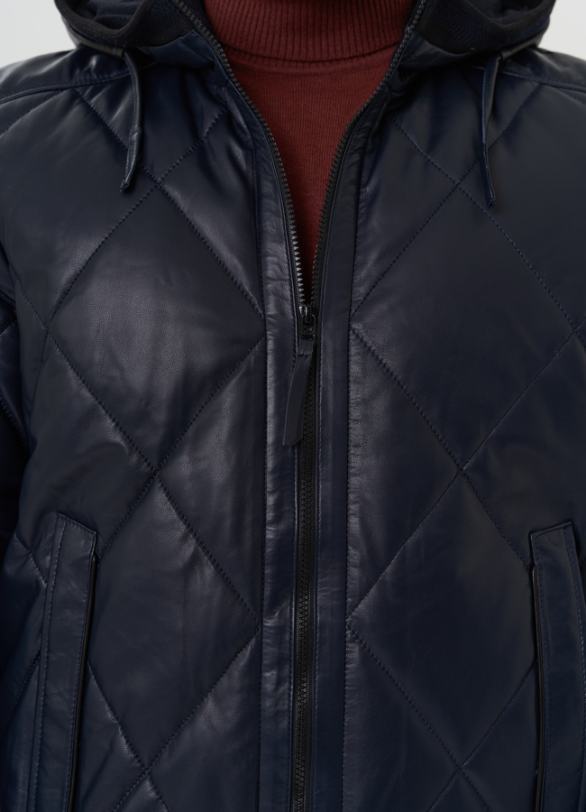 Куртка из натуральной кожи синего цвета модель № 26698 в рассрочку