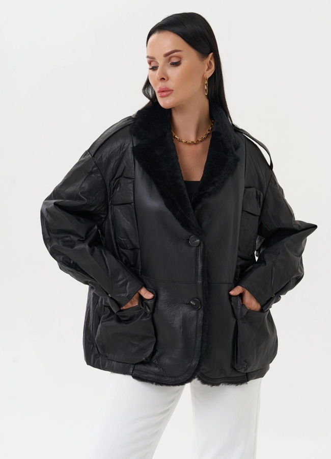 Куртка из натуральной кожи с английским воротником модель № 28120 универмаг малина