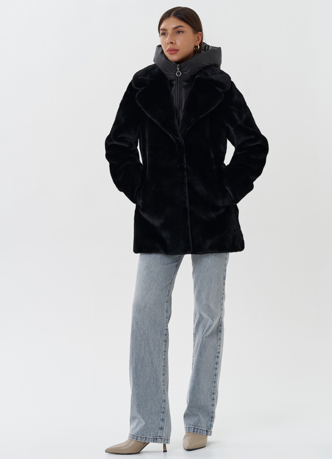 Куртка из эко меха с капюшоном модель № 27748 меха малина