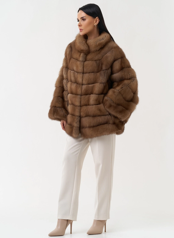 Шуба из куницы с воротником стойка фото