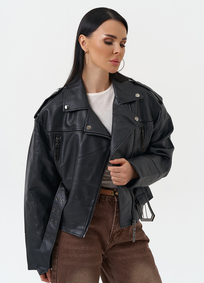 Куртка косуха из эко кожи черного цвета модель № 30305 универмаг малина