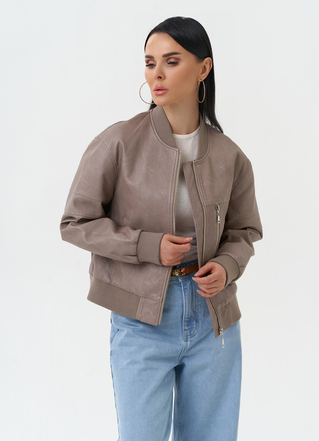 Куртка бомбер из эко кожи бежевого цвета модель № 30300 универмаг малина