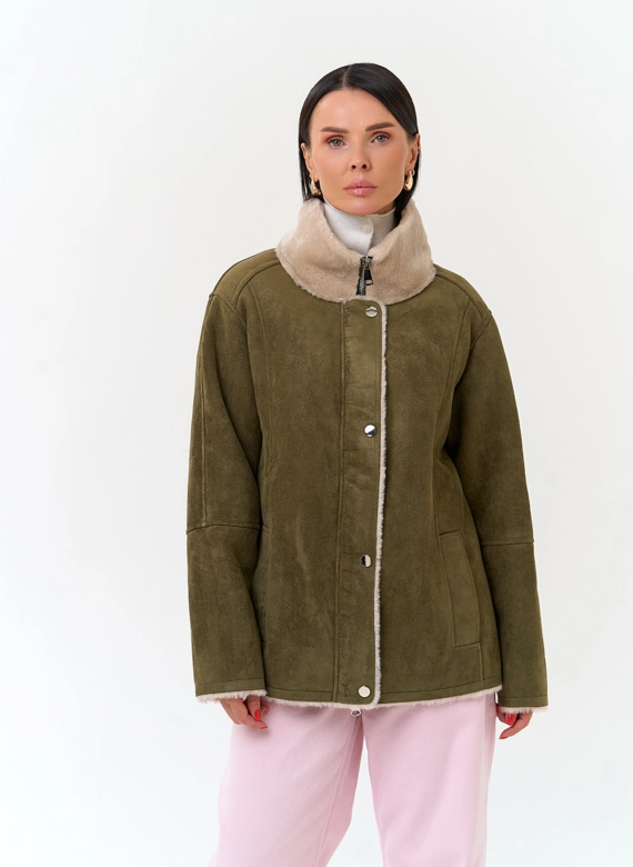 Женская дубленка из эко замши фото