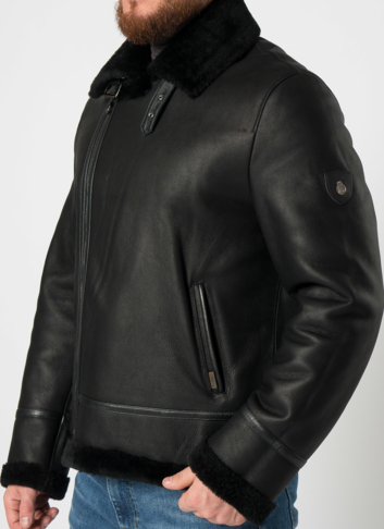 Мужская дубленка косуха в черном цвете