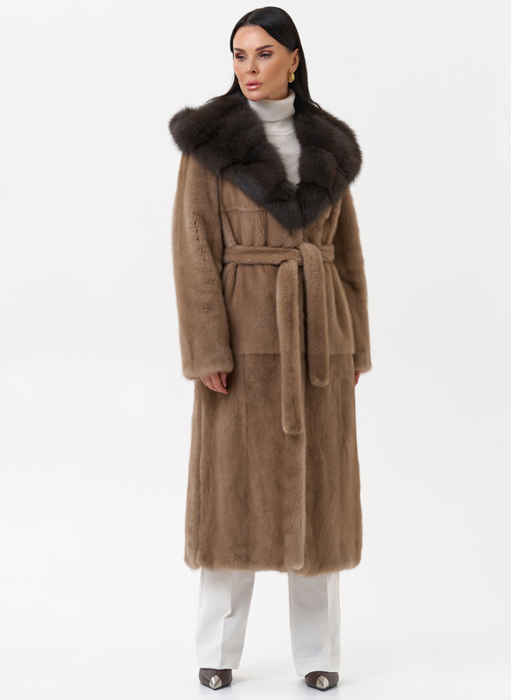 Длинная шуба из норки с куницей