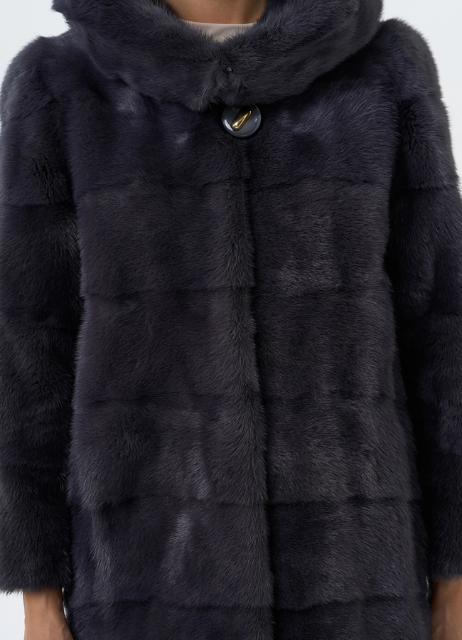 Норковая шуба в цвете графит с капюшоном  модель № 24954 универмаг малина