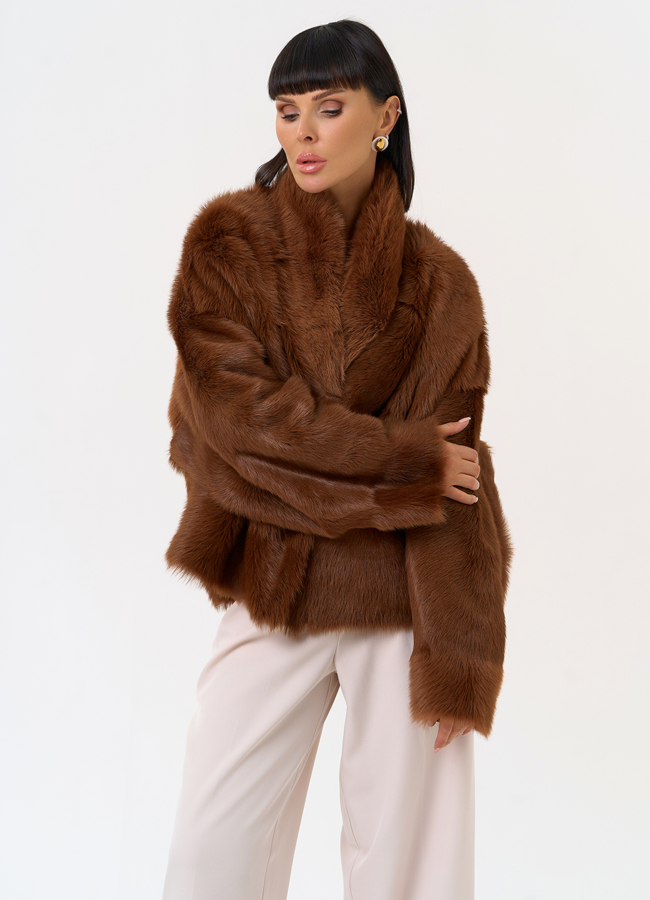 Яркая натуральная дубленка модель № 31627 универмаг малина