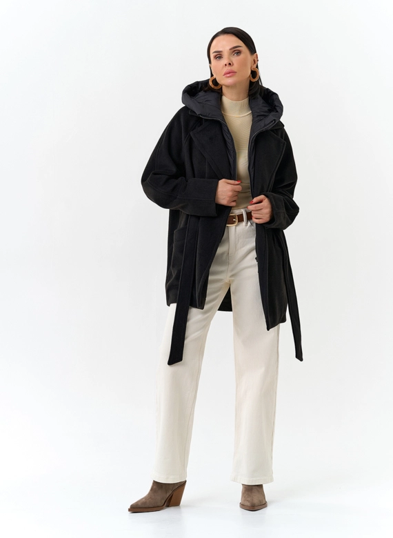 Женское пальто со съемный капюшоном