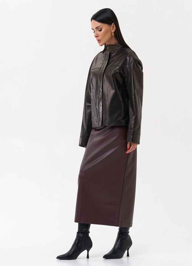Женская кожаная куртка без воротника модель № 29919 универмаг малина