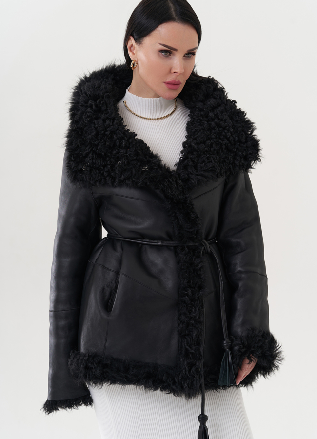 Двухсторонняя дубленка черного цвета модель № 26832 универмаг малина