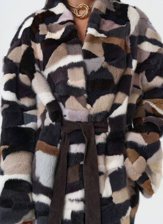 Шуба из меха норки с поясом