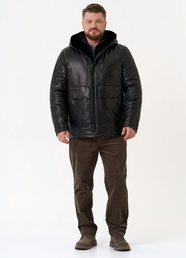 Куртка из натуральной кожи с капюшоном модель № 31422 универмаг малина