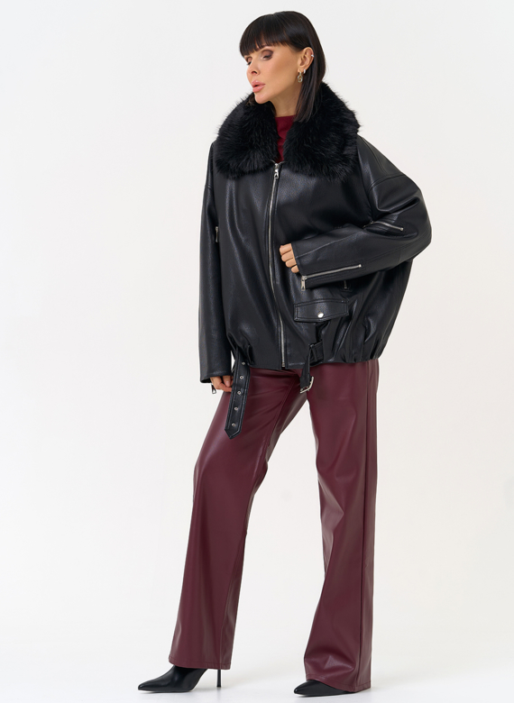 Женская утепленная куртка из эко кожи черного цвета