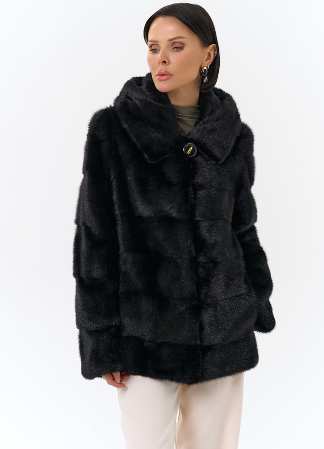 Укороченная норковая шуба черного цвета 2 в 1 модель № 25396 универмаг малина