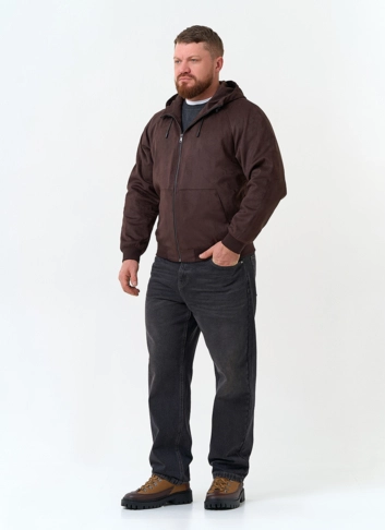 Мужская куртка бомбер из эко замши с капюшоном фото
