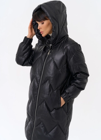 Длинный пуховик из кожи фото