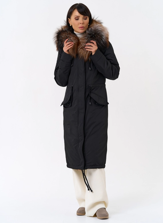 Женская парка с капюшоном из меха чернобурой лисы фото