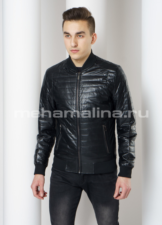 Куртка бомбер из эко кожи модель № 820 меха малина