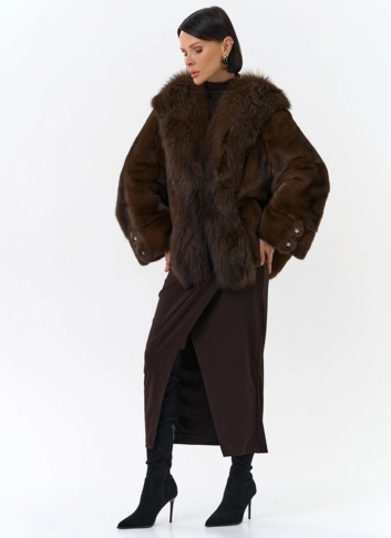 Шуба из норки с отделкой из меха чернобурки фото