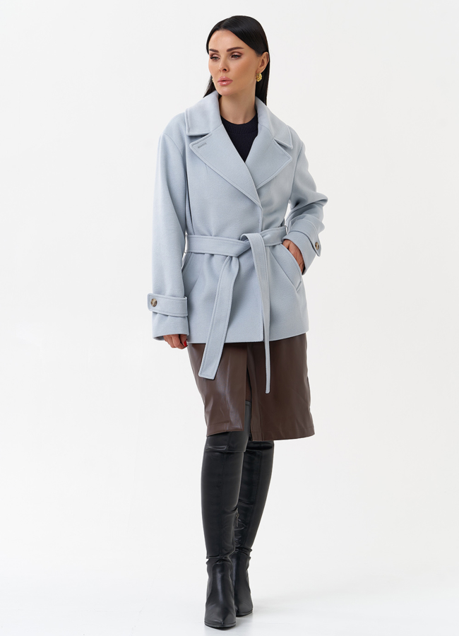 Укороченное пальто с поясом модель № 29890 в рассрочку