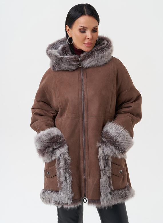 Натуральная дубленка с капюшоном