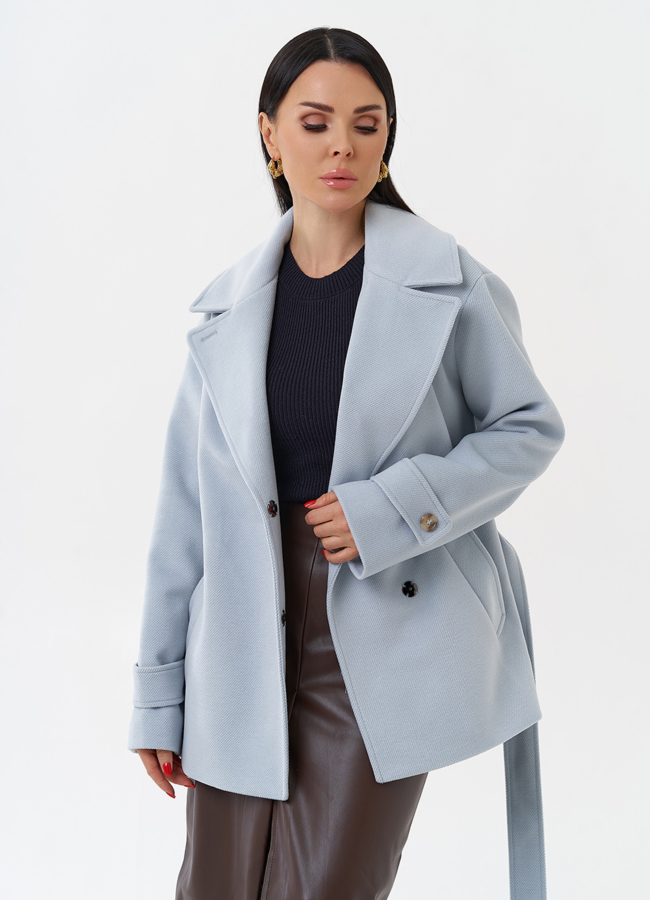 Укороченное пальто с поясом модель № 29890 универмаг малина