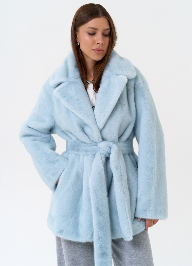 Женская шуба из эко меха в голубом цвете модель № 31246 в рассрочку