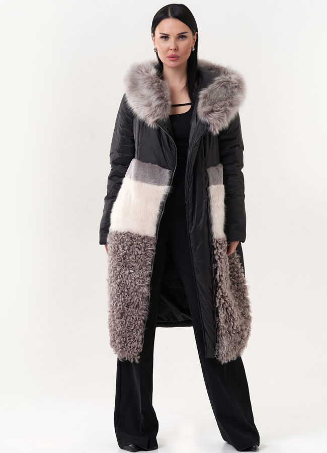 Комбинированный пуховик с овчиной модель № 26911 универмаг малина