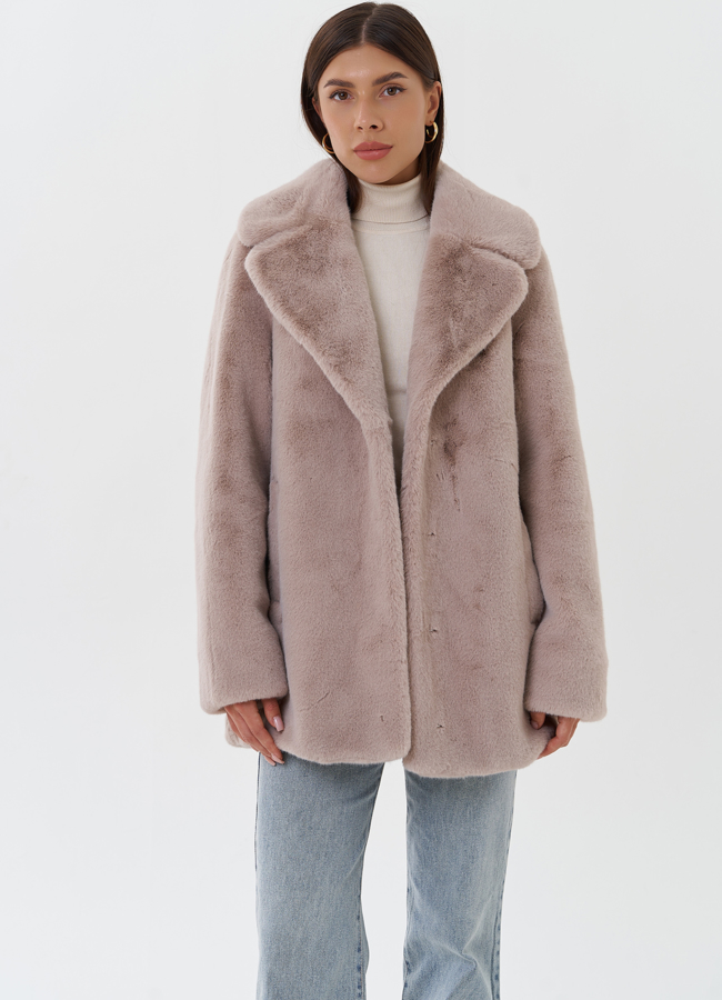 Женский пуховик из эко меха с манишкой модель № 27747 универмаг малина