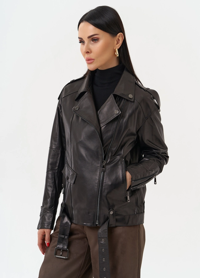 Женская куртка-косуха из натуральной кожи модель № 22341 в рассрочку