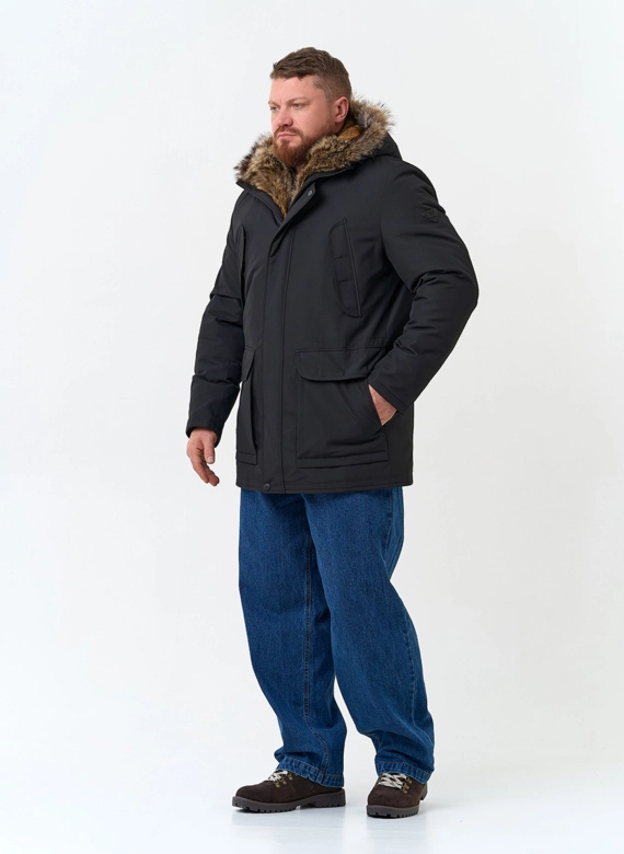 Полупальто с капюшоном из меха енота фото