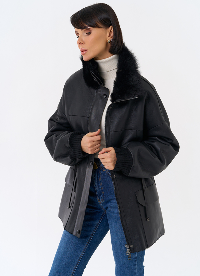 Женская натуральная дубленка с воротником стойкой модель № 31930 универмаг малина