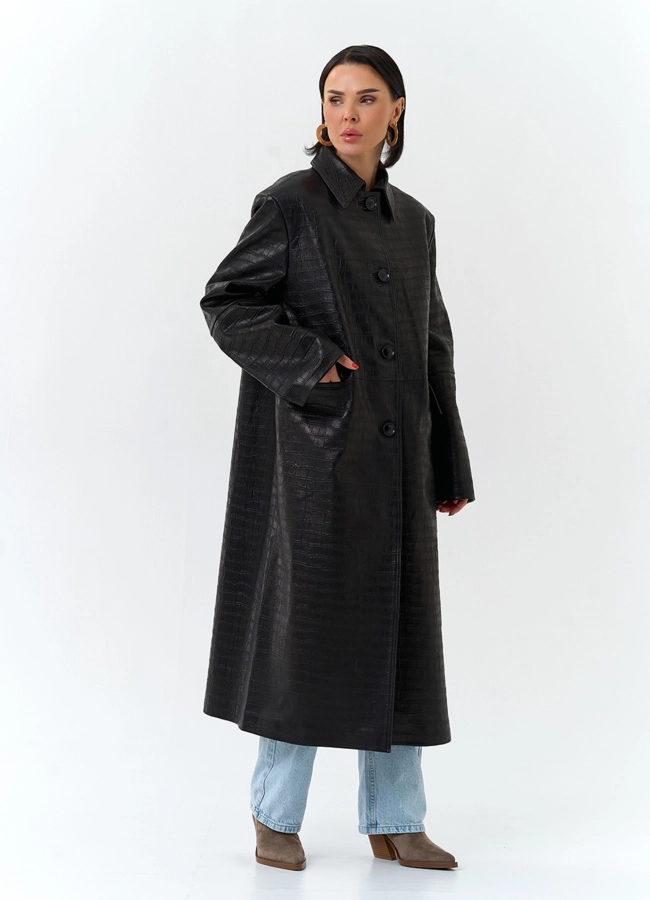 фото Женский плащ из натуральной кожи  модель № 32870