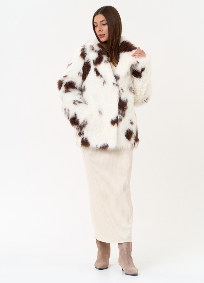 Женская шуба из эко меха с анималистическим принтом модель № 31527 в кредит