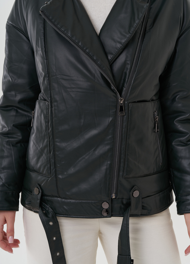 Косуха утепленная из экокожи с отделкой из экомеха модель № 25343 универмаг малина