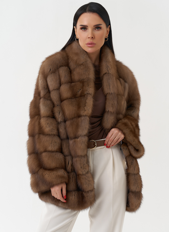 Шуба из куницы с воротником шаль