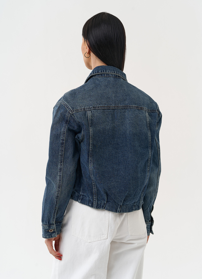 фото Женская джинсовая куртка синего цвета модель № 30416